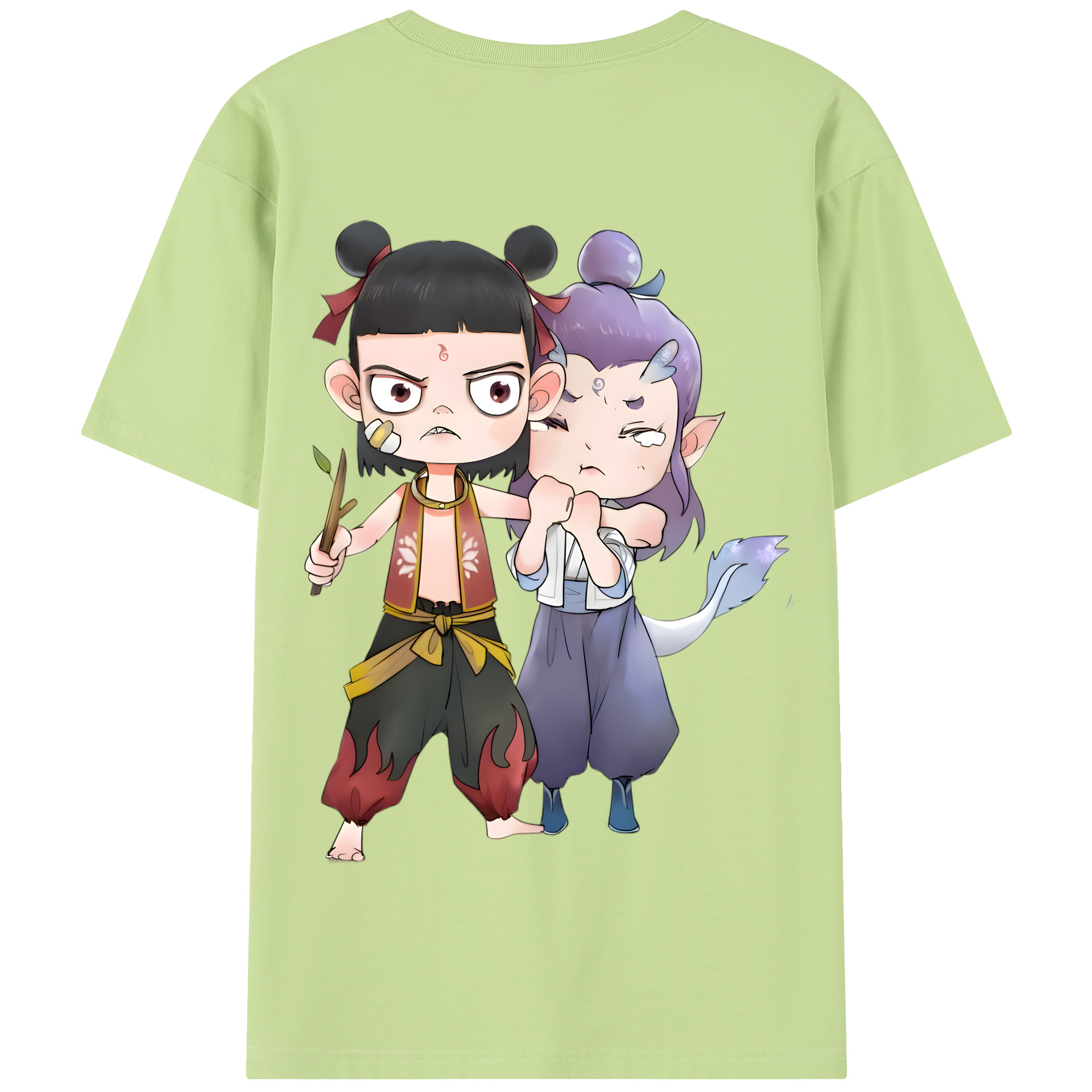 （画像用） Ne Zha 2 ナタ 魔童の大暴れ 綿100％半袖Tシャツ（背面プリント）